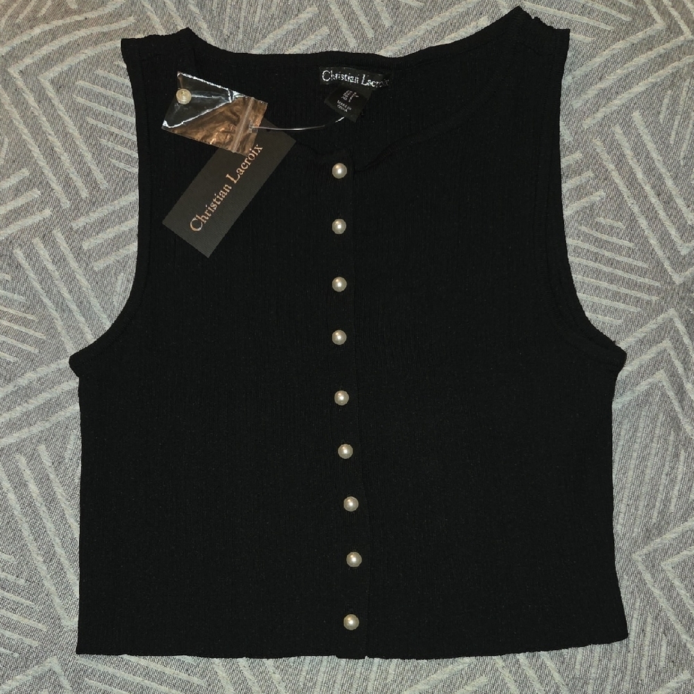 Christian Lacroix Black Sleeveless Crop Tank Top